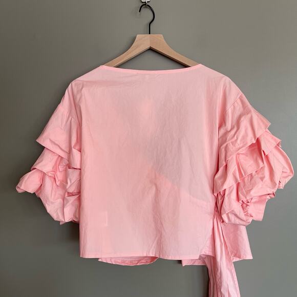 NWT LIONESS Esmerelda Wrap Top in Blush Size Small Pink Puff Sleeve Ruffles Sexy - Picture 11 of 16
